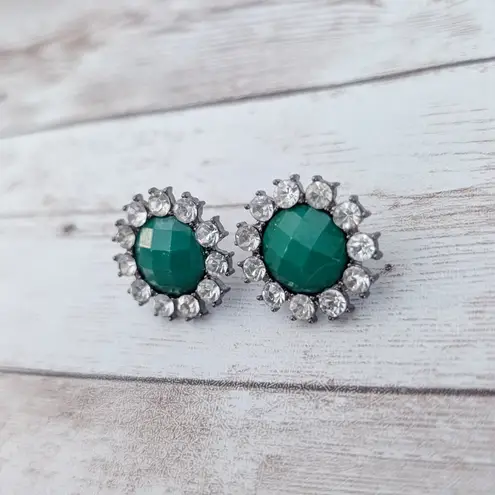 Vintage Earrings for Pierced Ears Statement Clear Gem & Green 7/8"