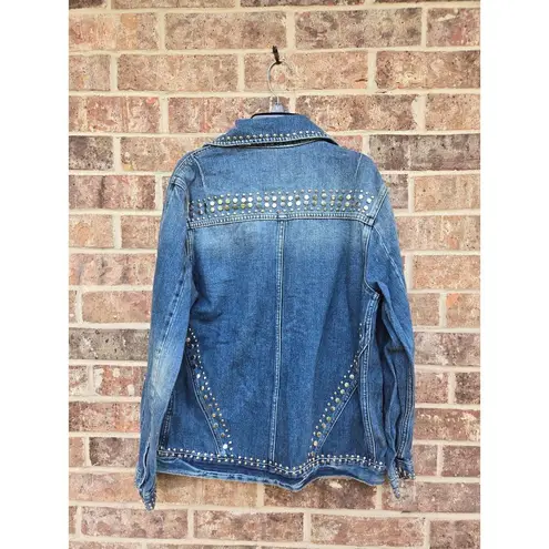 Frame  Le Denim Studded Jacket Light Fading Button Front Sz M Gelder Blue