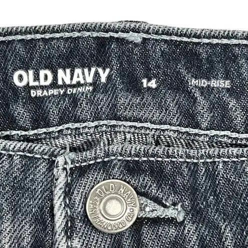 American Eagle Old Navy Maxi Jean Skirt 14 Mid-Rise Drapey Denim Cargo Grunge Retro Dark Wash‎