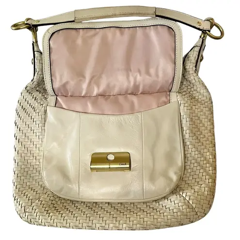 Coach Kristin Parchment White Woven Leather Hobo Shoulder Bag