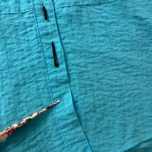 Habitat Clothes to Live In Turquoise Button Front Textured Shirt Large Rayon