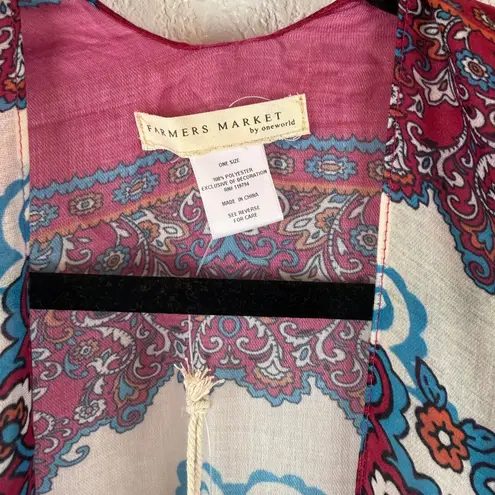 Farmers Market by Oneworld Women's Kimono Indie Boho Scarf Paisley Tassel Pink