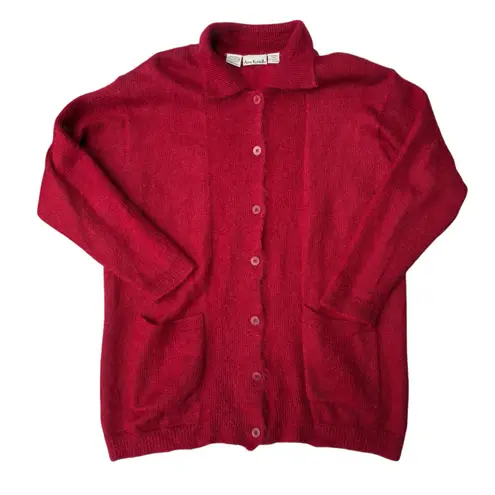 VTG Anne Klein II Mohair Sweater Cardigan Sz L Res Button Up Grannycore Cozycore Red Size L