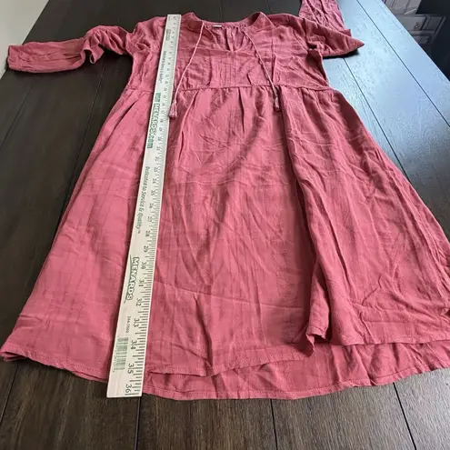 Old Navy  Womens Small Boho Dress Long Sleeve Dusty Rose Split Neck Rayon NEW!