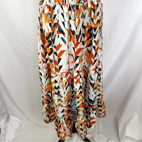 Mile Gabrielle Maxi Dress Womens 3X Bright Geometric Print‎ Ruffled Straps Orange