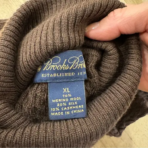 Brooks Brothers cashmere, wool and silk brown cable knit turtleneck sweater