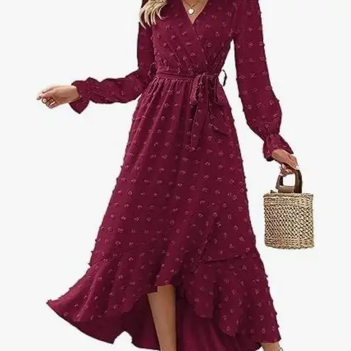 BTFBM Boho Maxi Dress XXL Burgundy Long Sleeve V