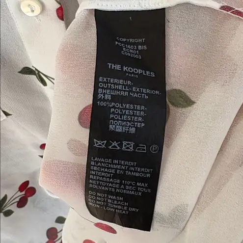The Kooples Like New Button Front Semi Sheer Cherry Top Size Small
