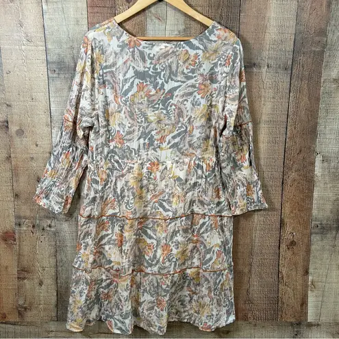 Shyanne XXL Floral Boho Western Peasant Dress Crinkle Tiered Long Sleeve