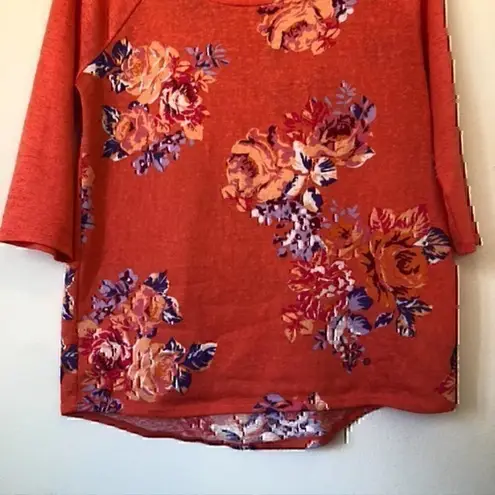 Arizona Jeans ARIZONA JEAN CO Orange Purple White Floral 3/4 Sleeve Knit Tee Top JUNIORS Large
