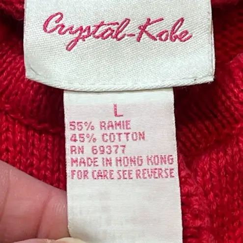 Vintage Crystal Kobe Snowman Patch Red Christmas Cardigan Size L Ugly Sweater Size M