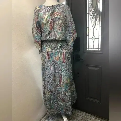 cupio 2pc- Silk Blend Blouse and Maxi Skirt Paisley with Flowers Print