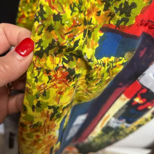 Vintage button up art painting Paris shirt Christopher Banks long sleeve size XL Blue