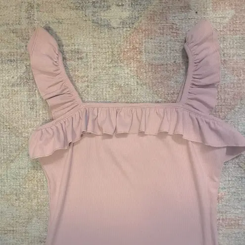 Light Pink Ribbed Ruffle Sleeve Tank Top with Stretch