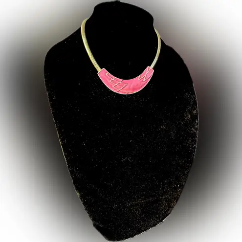 Nadri Matte Brass Mesh chain Pink pendant gold Necklace choker 18” New in 🎁