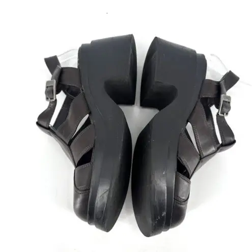 Vintage Y2k 90's Fisherman Chunky Block Heel Brown Faux Leather Sandal Size 6.5