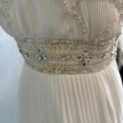 Jasmine Couture Strapless Wedding Dress Pleated Skirt Size 8 Sequins Beaded White