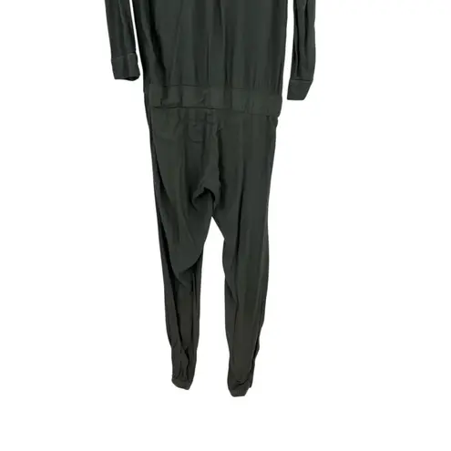 Monrow Jumpsuit Crepe Long Sleeve Collared Button Down Olive Green Size Large