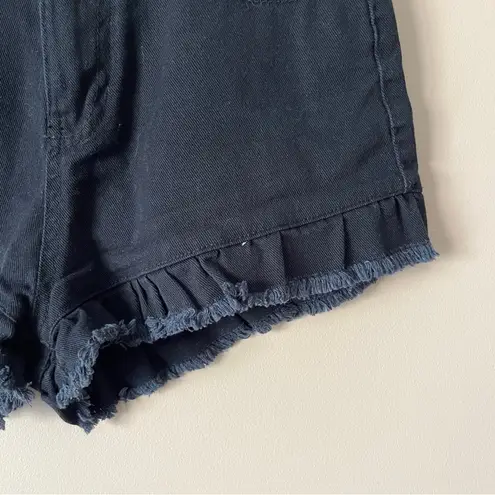 Denim & Co  | Black Ruffle Hem High Rise Denim Jean Shorts Sz 2