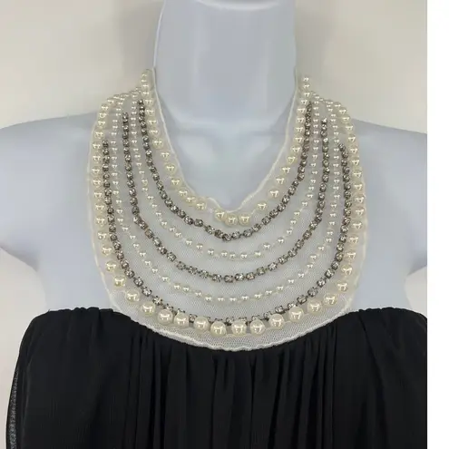Ruby Rox Y2K Pearl Collar Chiffon Dress Med Whimsigoth Gatsby Halter Prom Black