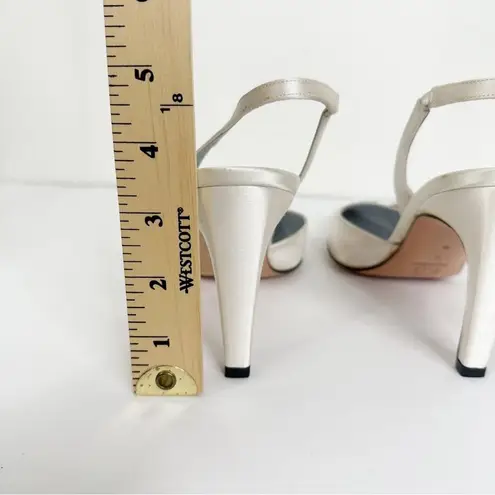 St. John Size 6 Vintage Satin Off White Slingback Crystal Wedding Bridal Heels