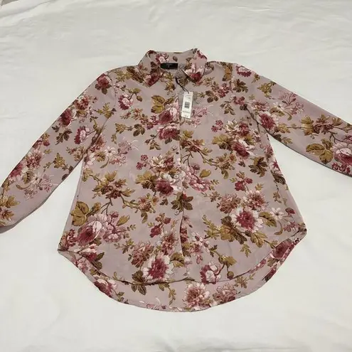 T Tahari Pink Floral Long Sleeve Button Up Blouse Top Sz XS NWT MSRP $68