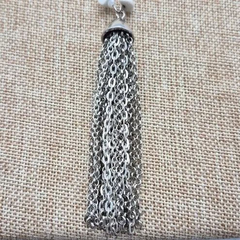 Simply Vera Wang Sliver Tone Glass Bead Natural Stone Tassel Pendant Necklace Silver