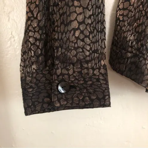 Chico's  Leopard Print Metallic Black Gold Long Sleeve Button Up Blouse Shirt Top