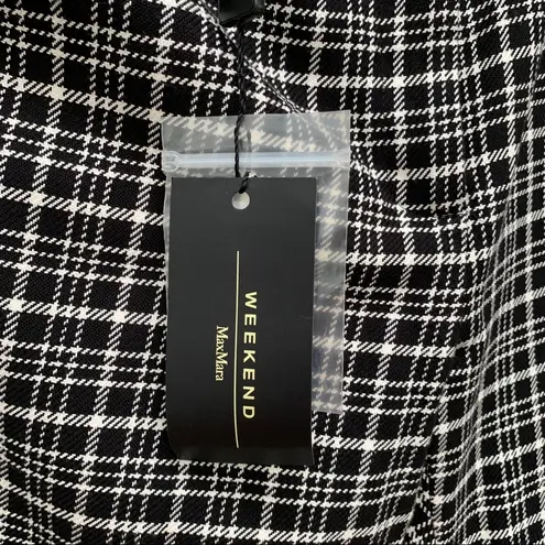 Max Mara Weekend Valico Fringe-Trim Plaid Cropped Pants Black White 8