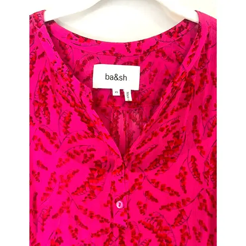 Ba&sh Cocktail Midi Dress in Fuchsia Sheer w/Tiered Skirt Lined US sz. 4