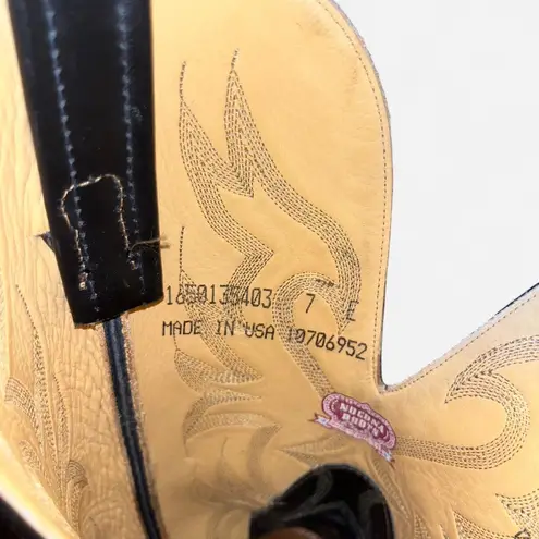 Vintage Nocona Cowboy Boots Black Leather Flame Stitch (Made in USA) Size 8.5