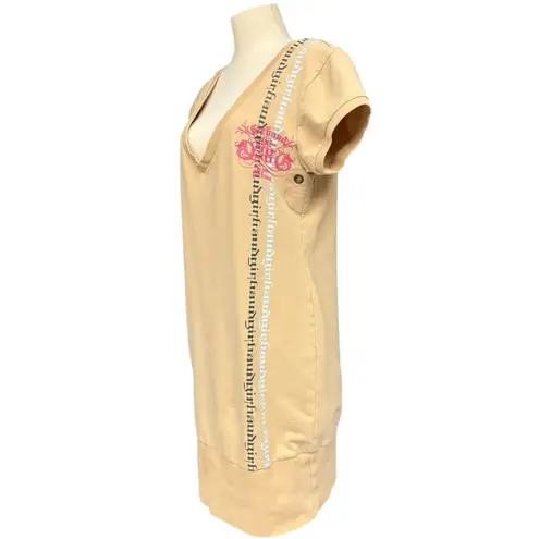 Jean de Marithé + François Girbaud Tan Graphic Y2K Scoop Neck Stretch Shirtdress Yellow Size XL