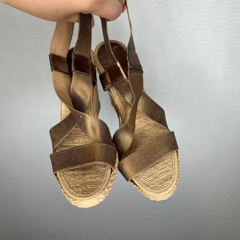 Andre Assous Espadrille Wedge Sandals Bronze Strappy Heels Made in Spain Brown Size 7