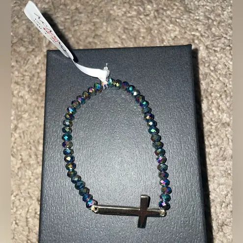 Icing NWT Iridescent Beaded Cross Elastic Bracelet