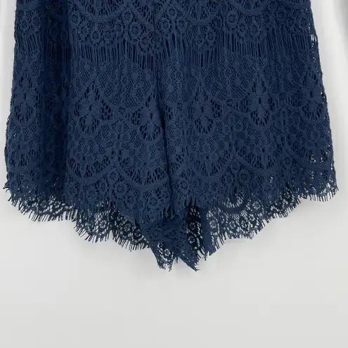 Saylor Anthropologie Navy Blue Long Sleeve Lace Layered Coquette Romper XS