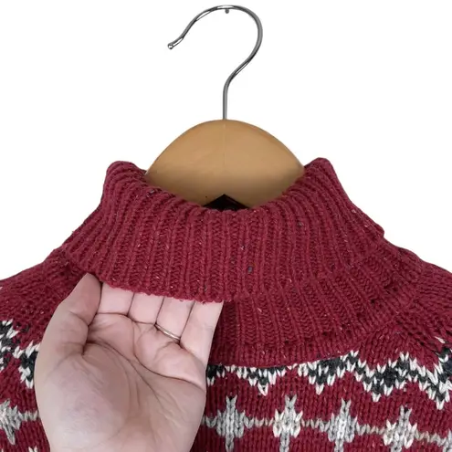 Fashion Bug Vintage Turtleneck Fair Isle Wool Sweater Red Grey Women’s Large