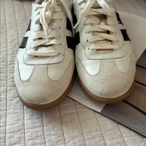 Anthropologie Stefano Lauran white leather suede black stripe sporty low sneakers 41