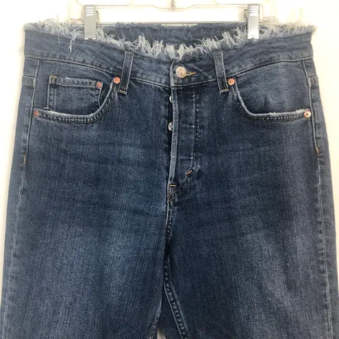 H&M  & Denim Skinny High Rise Ankle Blue Jeans Frayed Waist Size 32