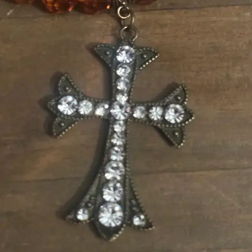 Bijoux Terner beaded leather rope cross pendant necklace