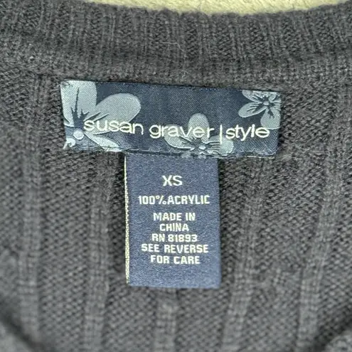 Susan Graver Dress Womens XS Navy Blue Cable Knit Ribbed Sweater Dress Preppy