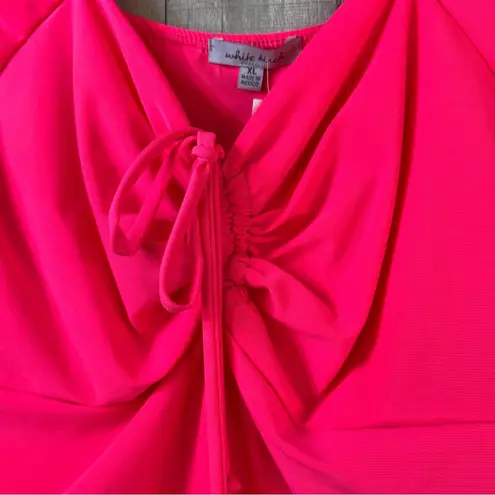 White Birch XL Cropped Neon Pink Tank Top w/Ruched Front & Tie