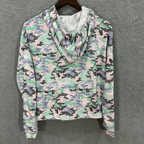 Fabletics  womens sweatshirt small green pink camo hoodie 1/4 zip pullover