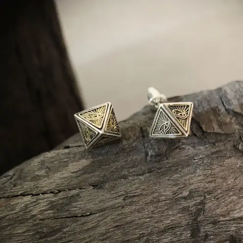 925 Silver Plated Eye of God Stud Earrings for Men Women,Punk Hip Hop Earrings