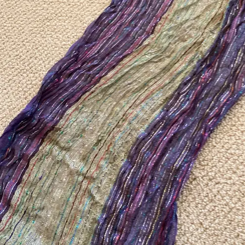 NEW Glitter Shiny Tassel Scarf Purple Green 100% Cotton Ultra Soft Boho NWOT