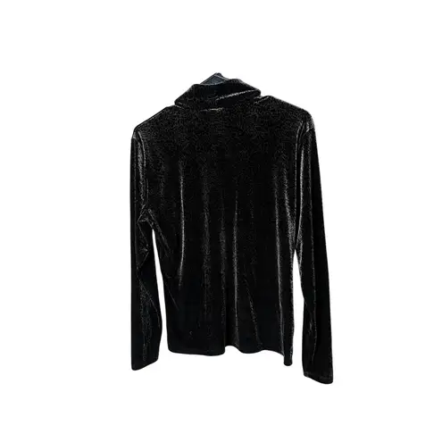 Christie Jill Black Metallic Textured Mock Neck Long Sleeve Top Women M Size M