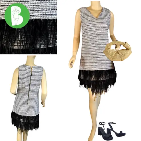 Sail To Sable STS TWEED METALLIC SHIFT DRESS WITH FEATHER TRIM HEM ACCENT (8) - Image 2