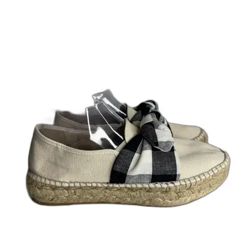 Loeffler Randall Shoes Womens Size 8.5 Beige Gingham Bow Espadrille Platform