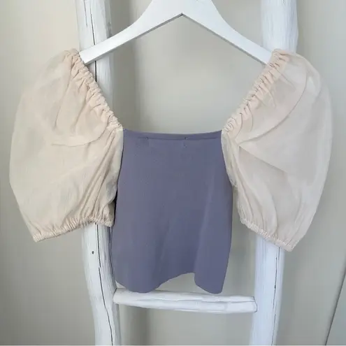 Anna Grace Cropped Lavender Sweater with Puff Sleeve Top Size Small