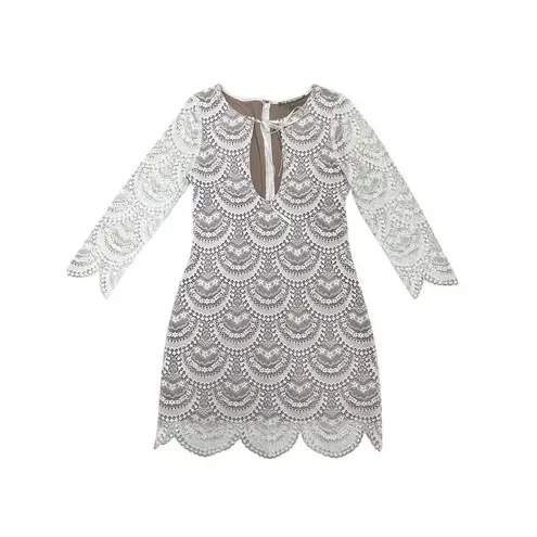 For Love & Lemons  Rosalita Mini Dress Lace Scallop Hem Keyhole Fitted Bridal S