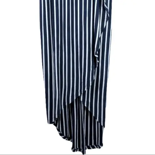 Anthropologie Anthro. Sundays in Brooklyn - Navy / White Striped Asymmetrical Faux Wrap Dress